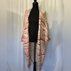 NWT free people one size fuzzy Soft Swirl Knit Shawl in Cream, Pink & Coral